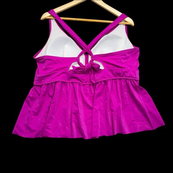 Maurices Womens 3X Fuchsia Pink Tankini Swim Top Built In Bra Tie Back - Picture 2 of 8